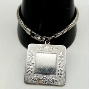 Vintage Coro Silvertone Snake Chain Bracelet Floral Charm 7.5” Foldover Clasp